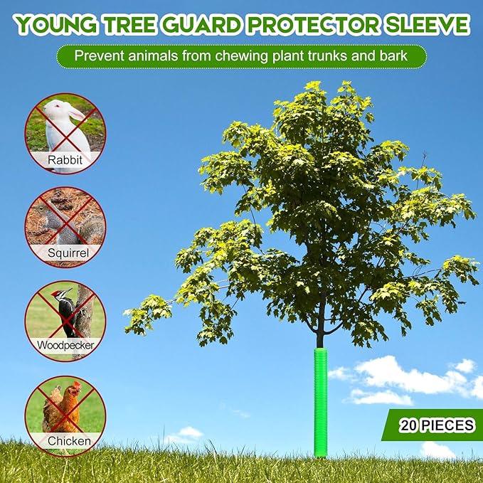 20 Pcs Corrugated Tree Guards Tubes Plastic Saplings Tree Trunk Protectors Wraps to Protect Bark from Deer, Sapling from Rodents, Mowers, Animals (15.7 x 2,Army Green)