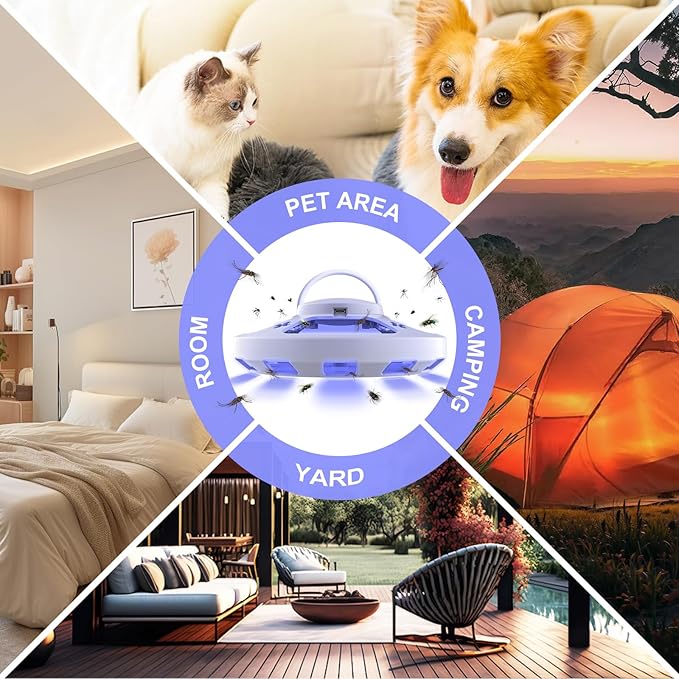 2 Packs Flea Traps for Inside Your Home with 6 Sticky Pads and USB Cable, Flea Light Traps for Home, Hanging Pest Control Device for Bugs Moths Gnats, Effective Indoor Outdoor