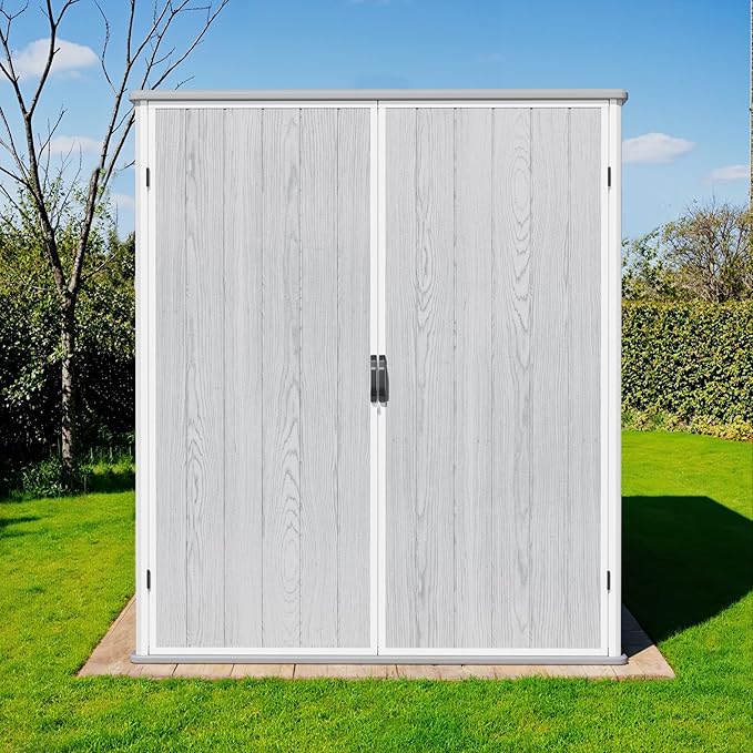 Greesum 5x3FT Plastic Outdoor Storage Shed with Floor, Resin Storaged Sheds with Lockable Door, Window & Vent, All-Weather Tool Sheds for Garden, Backyard, Pool Supplies, Light Gray (4.7×2.5FT)