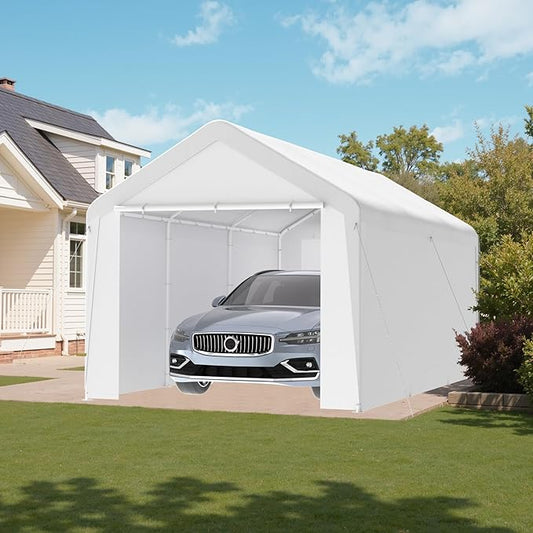 GOJOOASIS 10x20 Carport Heavy Duty Portable Garage Shelter Metal Car Canopy Tent with UV-Resistant & Weatherproof Top Cover for RV & Vehicles (White, 10x20 with sidewalls)