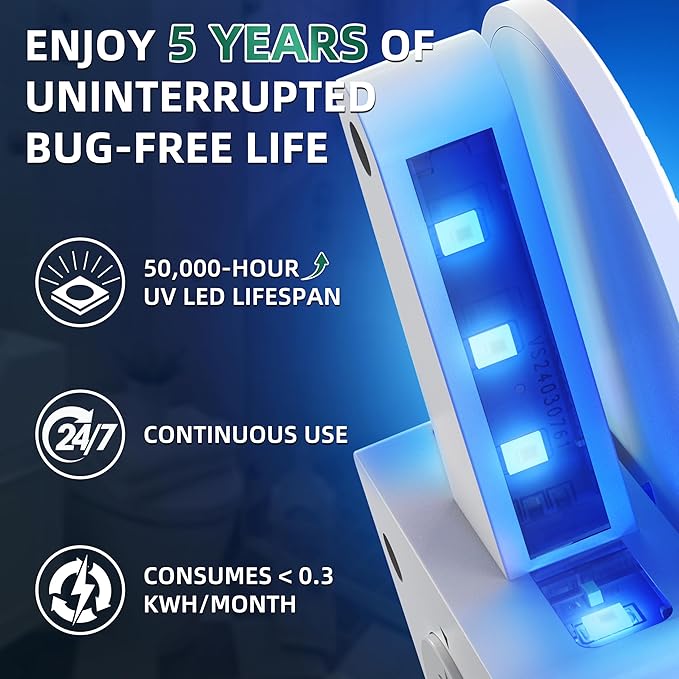 2025 Upgraded Flying Insect Trap Indoor, Target Capture Traps for House & Fruit Fly, Gnat, Mosquito with UV & Blue Light, Plug in Bug Catcher & Killer for Indoor (1 Device & 5 Sticky Refills)