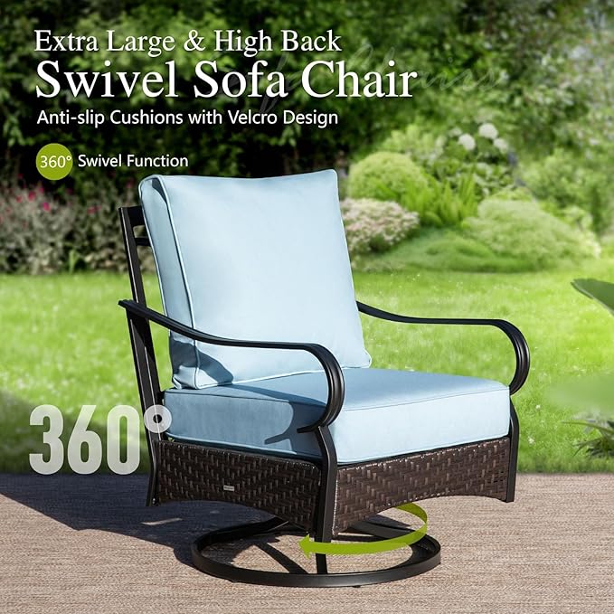 Sophia & William Patio Furniture Set, 5 Piece Metal Outdoor Conversation Set with 3-Seater Outdoor Couch, 2 Swivel Chairs, 1 Loveseat,1 Coffee Table for Outdoor Seating, Backyard, Porch(Blue)