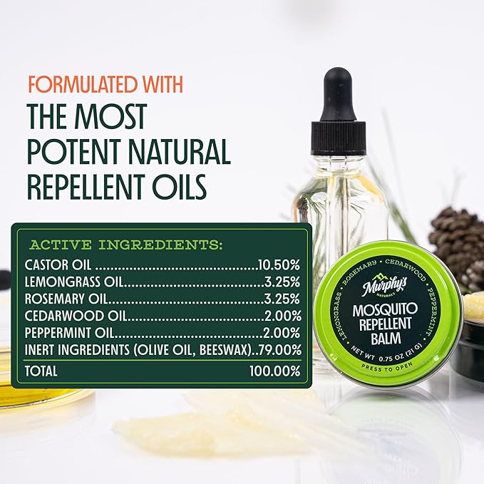 Murphy's Naturals Mosquito Repellent Balm for Outdoor Patio, Hiking, Camping, Plant-Based with Cedarwood, Lemongrass & Rosemary, DEET-Free, 2 oz