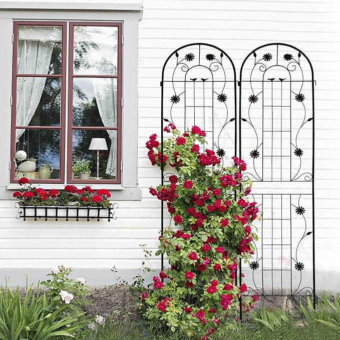 2 Pack Metal Garden Trellis for Climbing Plant Rose Stand, Black Outdoor 86.7" Tall Flower Support Iron Garden Fence (Black 86.7" H