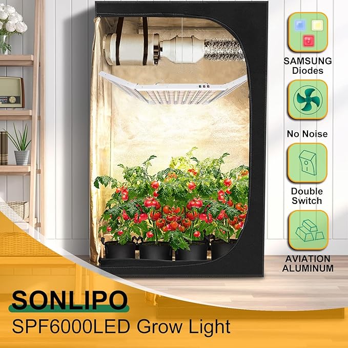 2024 New SPF6000 600W LED Grow Light 6x6ft Coverage with New Diodes & IR Lights Full Spectrum Veg Bloom Growing Lamps for Indoor Plants Seeding Flower Led Plant Light Fixture