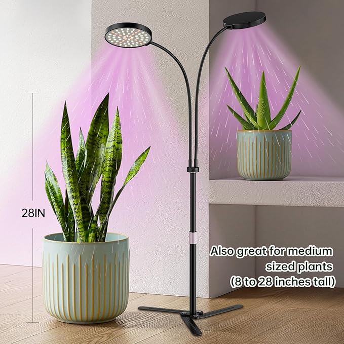 Super-Energy Tabletop LED Grow Lights 9.8"-32"Height Adjustable for Indoor Small/Medium Plants 6000K Full Spectrum with 3 Dimmable Model, Auto On Off Timing 3 9 12Hrs, 5 Brightness(Puck Black)