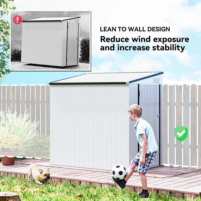 Outsunny 4' x 6' Metal Outdoor Storage Shed, Lean to Storage Shed, Garden Tool Storage House with Lockable Door and 2 Air Vents for Backyard, Patio, Lawn, White