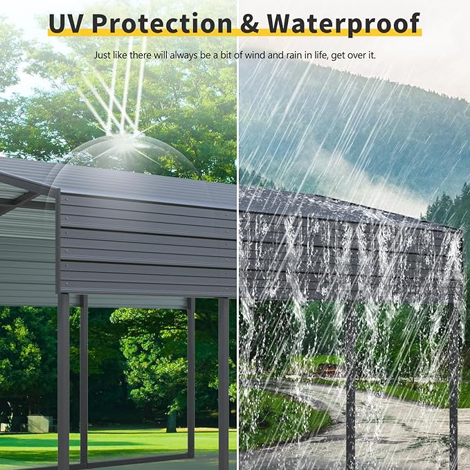 KEIKI 10x15 FT Steel Metal Outdoor Carport with Peaked Roof,Heavy Duty Vehicle Shed Canopy for Car,Truck and Boats