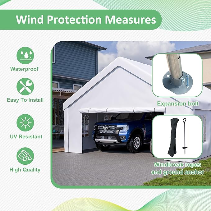 Heavy Duty Car Port - 20'x20' with Roll-up Sidewall, Ventilated Windows, Removable Sidewalls, Portable Outdoor Garage for Car, Truck, Boat, Canopy, Gray