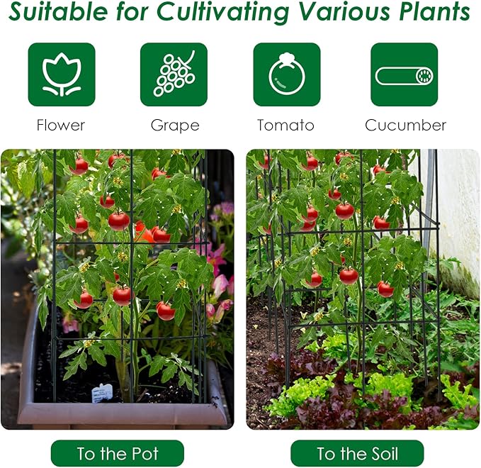 S AFSTAR 8 Pack Folding Tomato Cages, 39 Inches Tall Square Plant Support Cage for Garden Climbing Plants Flowers Fruits, Heavy Duty Tomato Vegetable Trellis