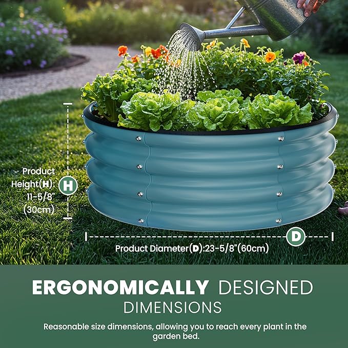 Round Galvanized Raised Garden Bed Kit, 3 Pcs 2 x 2 x 1ft Teal Blue Galvanized Garden Boxes, Outdoor for Vegetables
