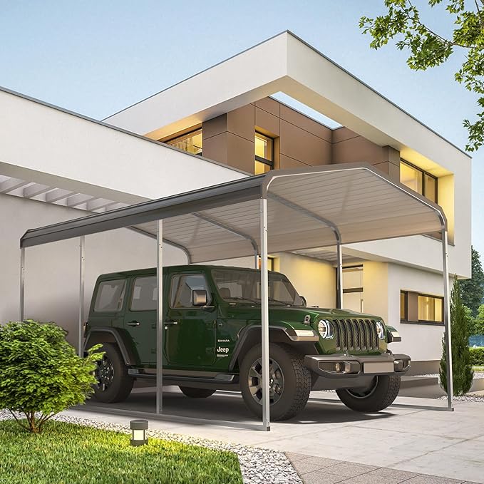 10X15FT Heavy Duty Carport,Carport with Galvanized Steel Roof and Frame,Upgraded Extra Large Metal Garage for Pickup, Car, Boatand Tractors,Trucks, and Tractors