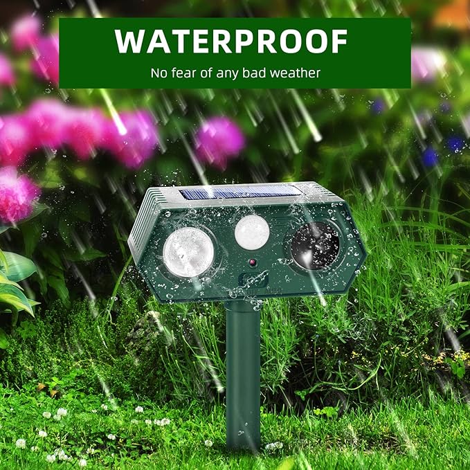 2025 Racoon Squirrel Sonic Fortress Pro Rabbit Repellent Outdoor, Solar Ultrasonic Animal Repeller Deer Deterrent with Motion Sensor&Flash Light to Scare Cat Dog Skunk Out of Garden Farm Yard(4Pack)