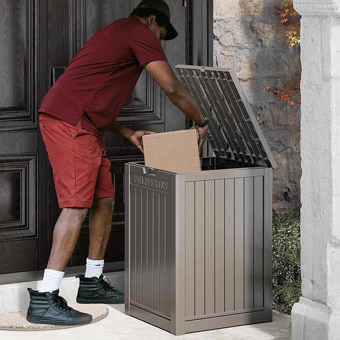 Package Delivery Box for Outside, 48 Gallon Storage with Lockable Secure, Large Resin Outdoor Package Drop Container