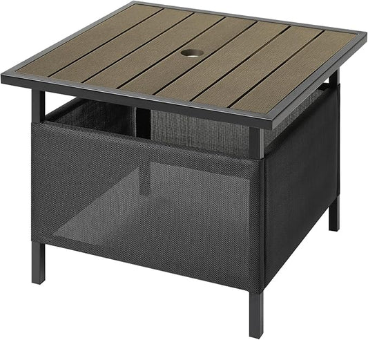 LZRS Adirondack Square Outdoor Side Table with Umbrella Hole, Pool Composite Patio Table,HDPE End Tables for Backyard,Pool, Indoor Companion, Easy Maintenance & Weather Resistant(Light Brown)