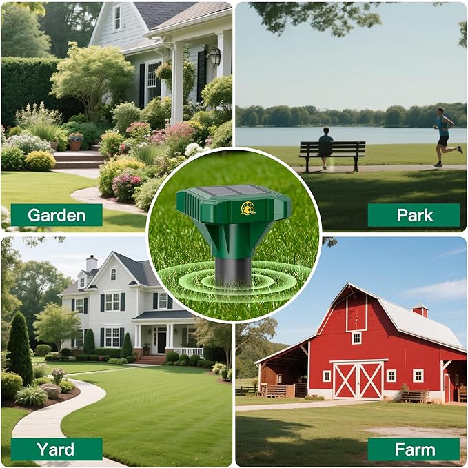 8 Pack Mole Repellent Solar Powered, IP65 Waterproof Gopher Chipmunk Repeller Outdoor, Groundhog Snake Repellent for Yard, Sonic Mole and Vole Deterrent Spikes, Effective Lawn and Garden Protection