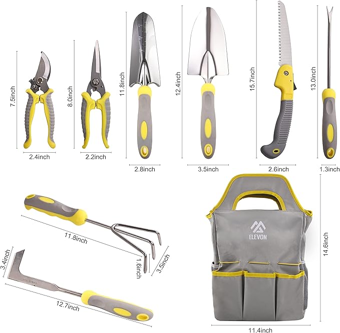 Garden Tool Set, 9 PCS Stainless Steel Heavy Gardening Tools, Tool Set with Waterproof Storage Bag, Suitable for Planting, Digging and Pruning, The Best Choice
