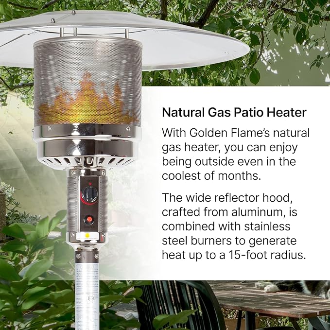 Outdoor Natural Gas Patio Heater, 45,000 BTU, XL-Series, Propane Heater, Anti-Tilt Safety Shut-Off, Portable Heater, Includes Drink Table & Wheels, Residential & Commercial Matte Mocha 89" Tall