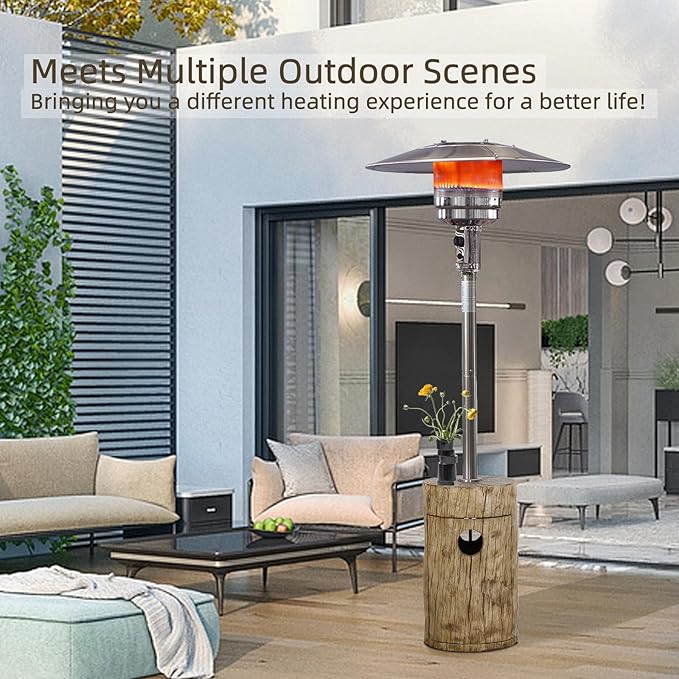 Afterglow 48,000 BTU Outdoor Patio Heater, Terrafab Material Base w Internal Gas Tank, Light Brown