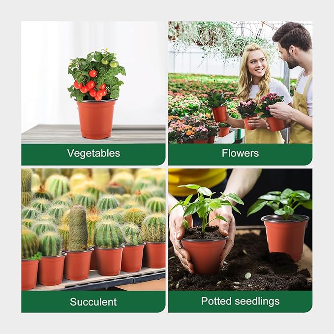 GROWNEER 60 Pcs 4'' Plastic Nursery Pots with 15 Plant Labels, Seedling Starter Containers for Flower Growing and Indoor Outdoor Garden Transplanting