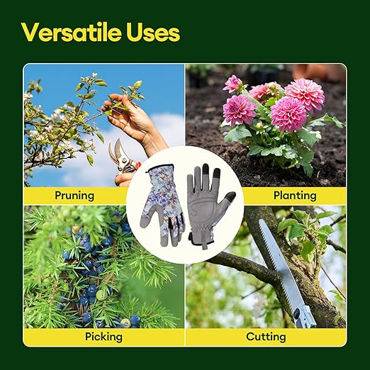 Gardening Gloves for Women, Breathable Leather Work Gloves, Thorn-Proof Gardening Gifts, Touchscreen Compatible, Protective Work for Digging, Planting, Pruning, Medium Size, Gray