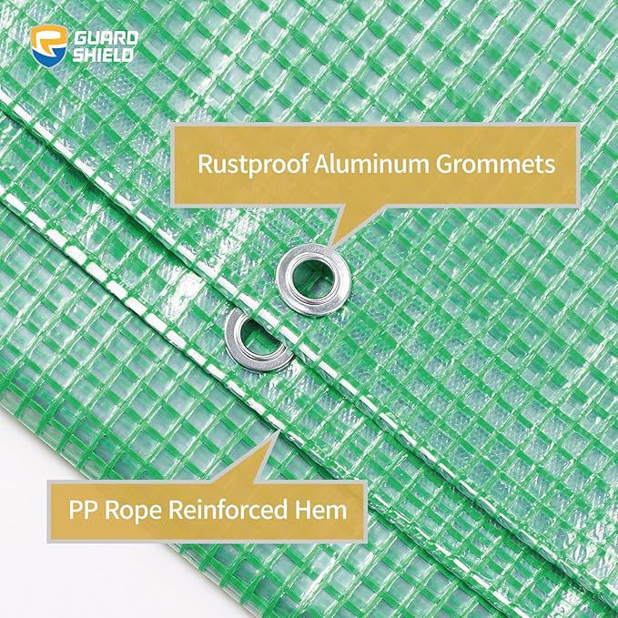 GUARD SHIELD Clear Green Tarp Heavy Duty 6x8 Feet Waterproof for Greenhouse Outdoor Garden Poly Cover UV Resistant 3x3 Weave 10mil (2-Pack)