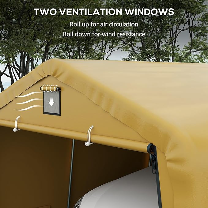 Outsunny 12' x 20' Heavy Duty Carport Canopy, UV30+ Resistant Portable Garage Tent with 2 Windows and Roll-up Door, for Truck, Boat, Car, Motorcycle, Bike, Garden Tools, Yellow