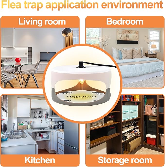 Flea Traps for Inside Your Home 2 Packs, Flea Trap Indoor Pest Control Trapper Insect Killer with Light, Sticky Bed Bug Natural with 6 Glue Disc Refills and 6 Lightbulbs