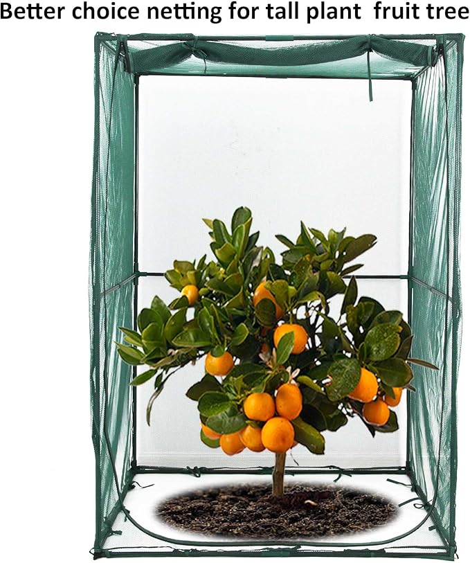 Portable 4'x4' Large 6FT Tall Plant Netting Cover Crop Cages Pest Guard Cover for Vegetables and Fruits Plant Durable Gardening Net with 4 Stakes