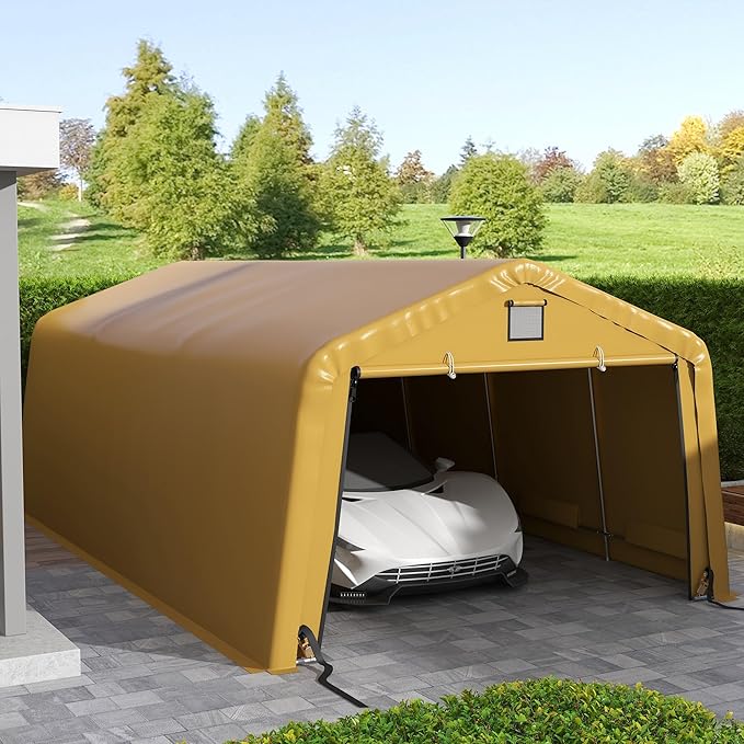 Outsunny 12' x 20' Heavy Duty Carport Canopy, UV30+ Resistant Portable Garage Tent with 2 Windows and Roll-up Door, for Truck, Boat, Car, Motorcycle, Bike, Garden Tools, Yellow