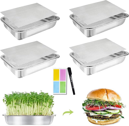 Stainless Steel Sprouts Growing Kit 4-Tier 14 inch Trays, Microgreens Growing Kit, Seed Sprouting Tray with Encrypted Mesh Sprouts for Beans Alfalfa Broccoli Wheat Grass