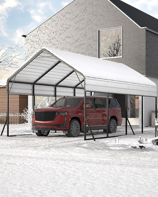 13x21x10 FT Metal Carport with Reinforced Frame, Galvanized Steel Roof & Enhanced Base Heavy Duty Car Ports for All-Weather Car Garage Shelter for Car, Truck, Pickup, SUV, Tractor, and Boat
