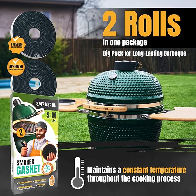 Gasket for Big Green Egg S-M - 2-Pack x 5 FT Smoker Gasket Seal - BGE Gasket 3/4" x 1/8" Felt - Compatible with Big Green Egg - Accessories & Parts for Grill by Smoker Chef