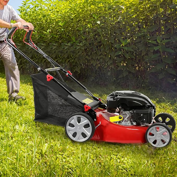 Self Propelled Gas Lawn Mower,141cc OHV Engine with Air Cooling, 20" Steel Deck, 3-in-1 Cutting System, 8-Level Height Adjustment, 20L Grass Catcher, Foldable Design Red (US Fast Arrival)