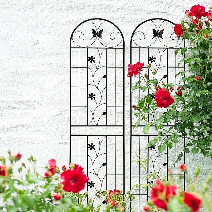 2 Pack Metal Garden Trellis for Climbing Plant Rose Stand, Black Outdoor 86.7" Tall Flower Support Iron Garden Fence (Black 86.7" H,2Pack)