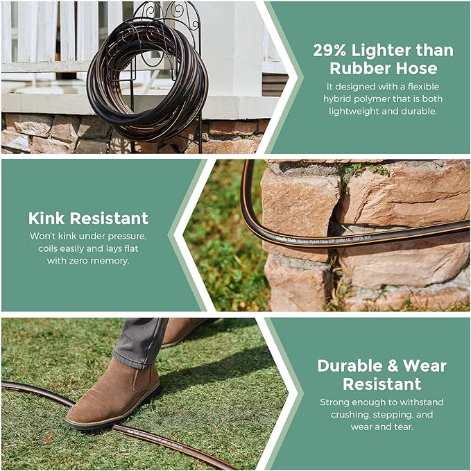 Giraffe Hybrid Garden Hose 5/8" x 100ft, Custom Length, NO Kink, Flexible, Leakproof Hose with Male to Female Fittings, 600 Burst PSI