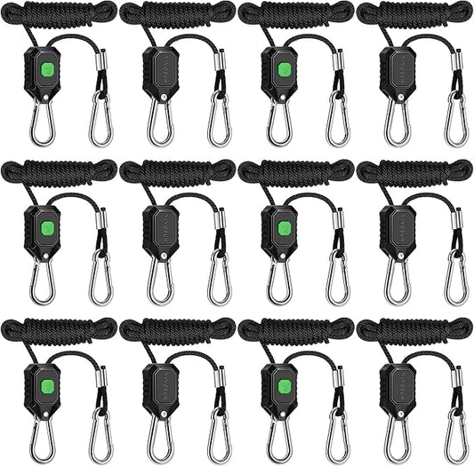 VIVOSUN 6-Pair 1/8 Inch Adjustable Grow Light Hanger, Heavy Duty Rope Hanger with Reinforced Metal Gears, 8Ft. Long and 150 lbs Weight Capacity Rope for Grow Light, Inline Fan, Filters