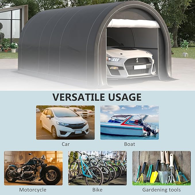 Outsunny 10' x 16' Carport, Heavy Duty Portable Garage Storage Tent with Large Zippered Door, Anti-UV PE Canopy Cover for Car, Truck, Boat, Motorcycle, Bike, Garden Tools, Outdoor Work, Gray