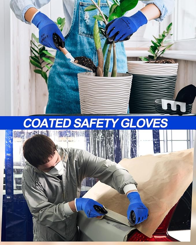Maxcheck 54 Pairs PU Coated Gloves Bulk, Reusable Rubber Safety Gloves for Men Women Work Warehouse, Mechanic, Woodworking