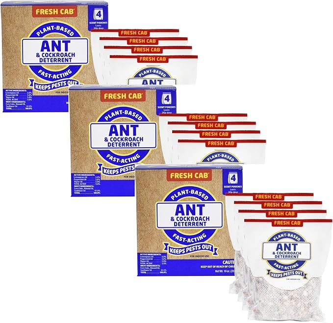 Fresh Cab Ants & Cockroaches Deterrent - Indoor Botanical Pest Control - Safe for Kids & Pets When Used as Directed - Made with Peppermint Essential Oil - 12-Pack (3)