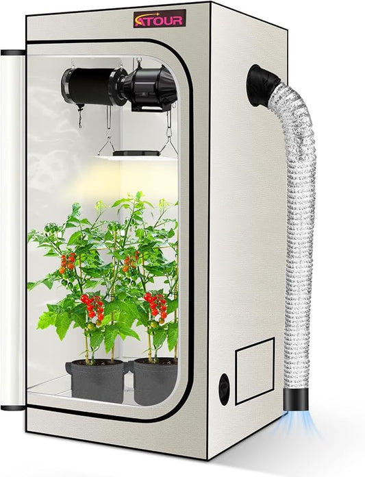 ATOUR 1.5‘x1.5' LED Grow Light Specil Tent, 18"x18"x32"High Reflective PE Film Grow Tent, 1680D High Strength Canvas Plant Tent with Observation Window & Floor Tray for Hydroponics Indoor Plant