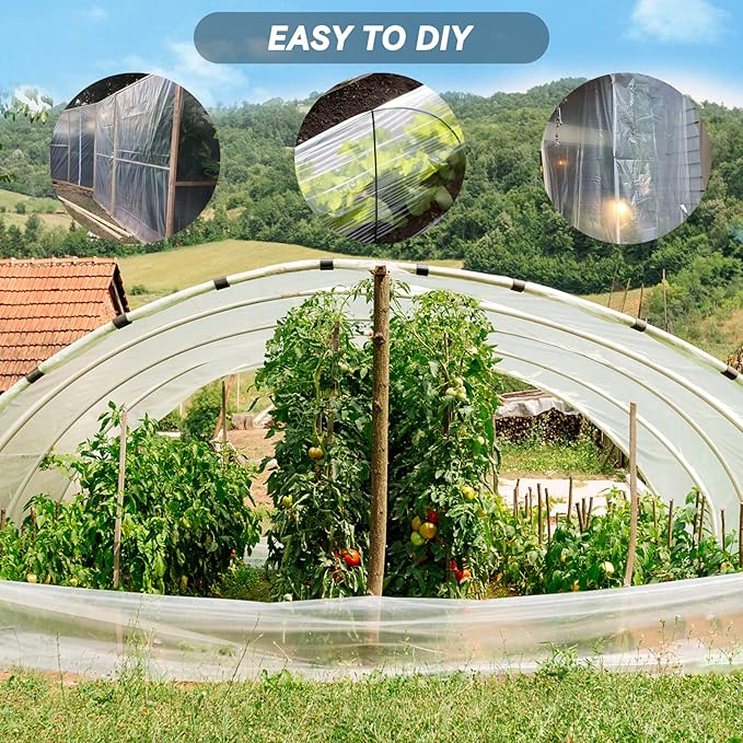24x50 FT Clear Greenhouse Film Plastic Sheeting, Greenhouse Polyethylene Plastic Film 6 mil Thickness Replacement Cover, UV Resistant, Plant Covers Freeze Protection for Windproof Frost& Dust Proof