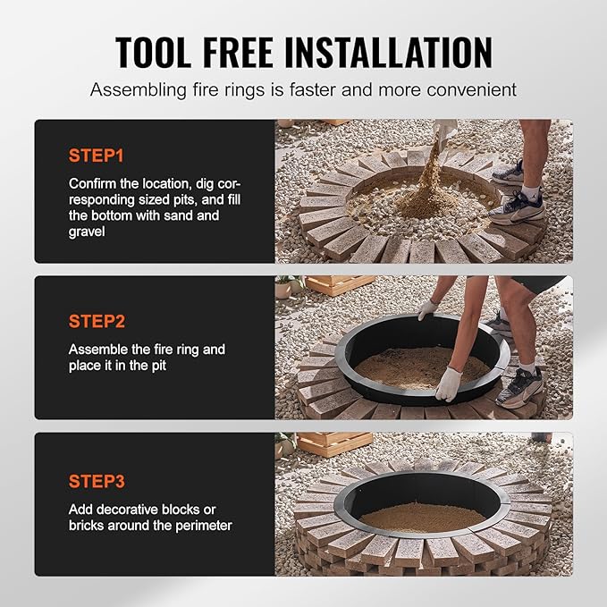 VEVOR Fire Pit Ring, 35-Inch Outer/31-Inch Inner Diameter, 10inch Height Fire Pit Insert, Heavy Duty Carbon Steel Liner DIY Campfire Ring Above or In-Ground, for Outdoor Camping, Bonfires