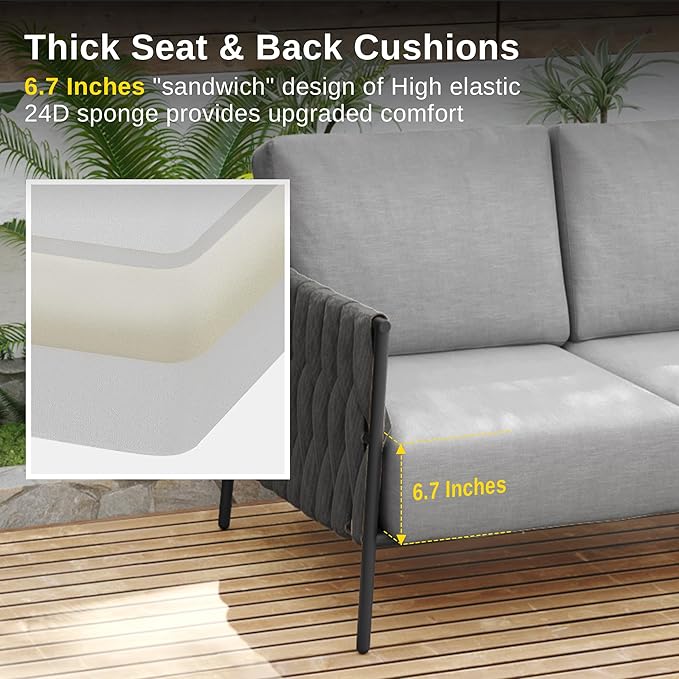EAST OAK Life Chatter 5-Piece Patio Furniture Set, Outdoor Corner Sofa with Round Coffee Table, Deep Seating with Thick Washable Cushions, Grey