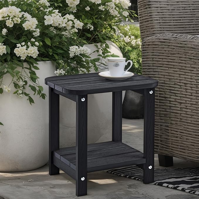 2-Tier Outdoor Side Table, 16" Adirondack Small Side Table All Weather Resistant, Patio End for Outside or Indoor, Patio, Yard, Pool, Porch, Garden, Black