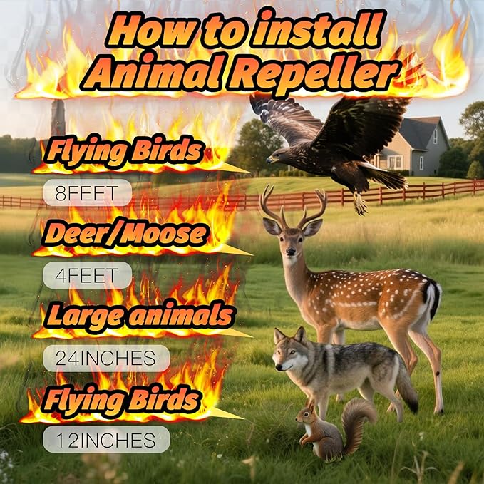 4 Pack Solar Powered Coyote Deterrent with Amber Dynamic Flashing Lights, Effective Coyote, Raccoon, Skunk, Deer & Hawk Deterrent, Waterproof Predator Light for Yards, Gardens & Chicken Coop