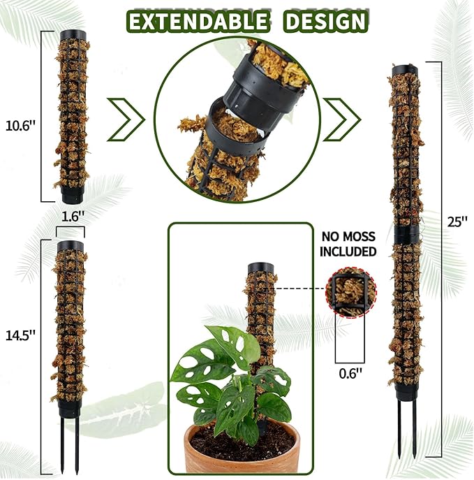 Moss Pole,Small Moss Pole Monstera Plant Support,Plastic Moss Pole for Plants Indoor and Climbing Plants-Mighty Plant Support. (Black,4)