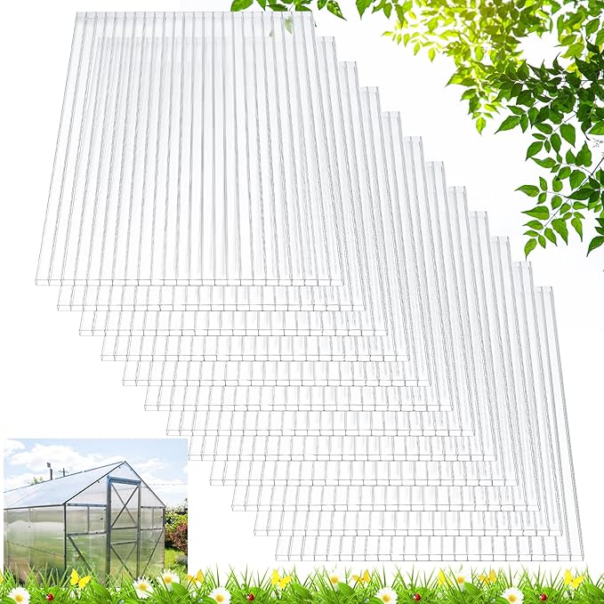 Tatuo 36 Pack 4' X 2' X 0.16'' Polycarbonate Greenhouse Panels Polycarbonate Sheets Twin-Wall Roof Panels Waterproof UV Protected Clear Corrugated Plastic Roofing for Greenhouse Replacement