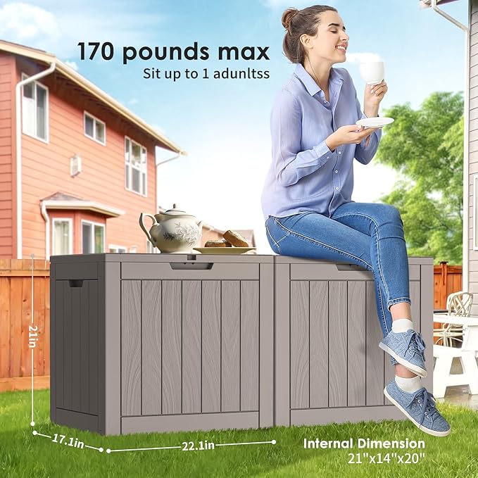 30 Gallon Outdoor Storage Box – Resin Deck Box with Lockable Lid, Waterproof Patio Furniture Storage for Tools, Garden & Yard Organization