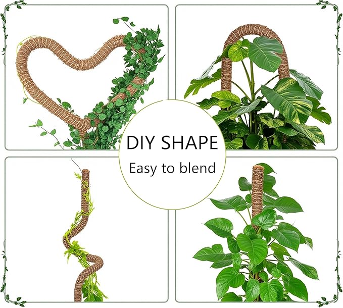 2 Pack Bendable Moss Pole 20 Inch, Monstera Plant Support Stake,Coco Coir Pole Sticks for Indoor Plants,Climbing Potted Plants，Pothos, Philodendron with Plants Ties